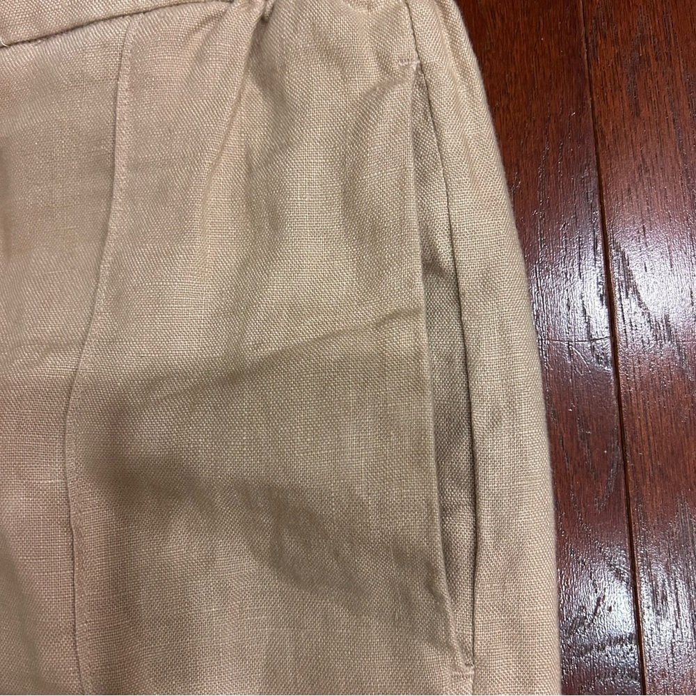COS 100% LINEN WIDE-LEG TROUSERS color khaki EU34 US 4 adjustable waist pockets - Picture 6 of 9